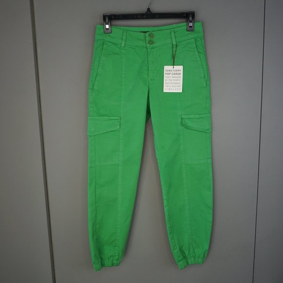 SANCTUARY Rebel Cargo Mid Rise Cropped Cotton Pants in Green Goddess size 24 NWT - Picture 3 of 16